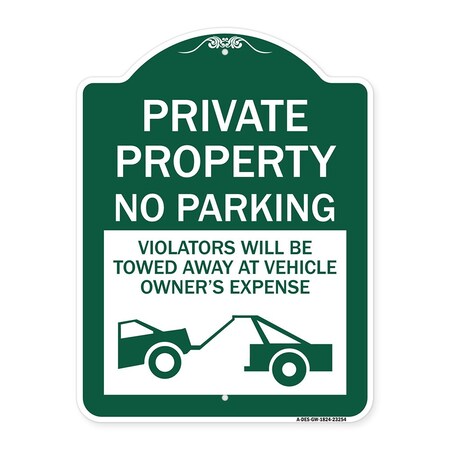 Signmission Private Parking Violators Will Be Towed Away at Vehicle Owners Expense, A-DES-GW-1824-23254 A-DES-GW-1824-23254